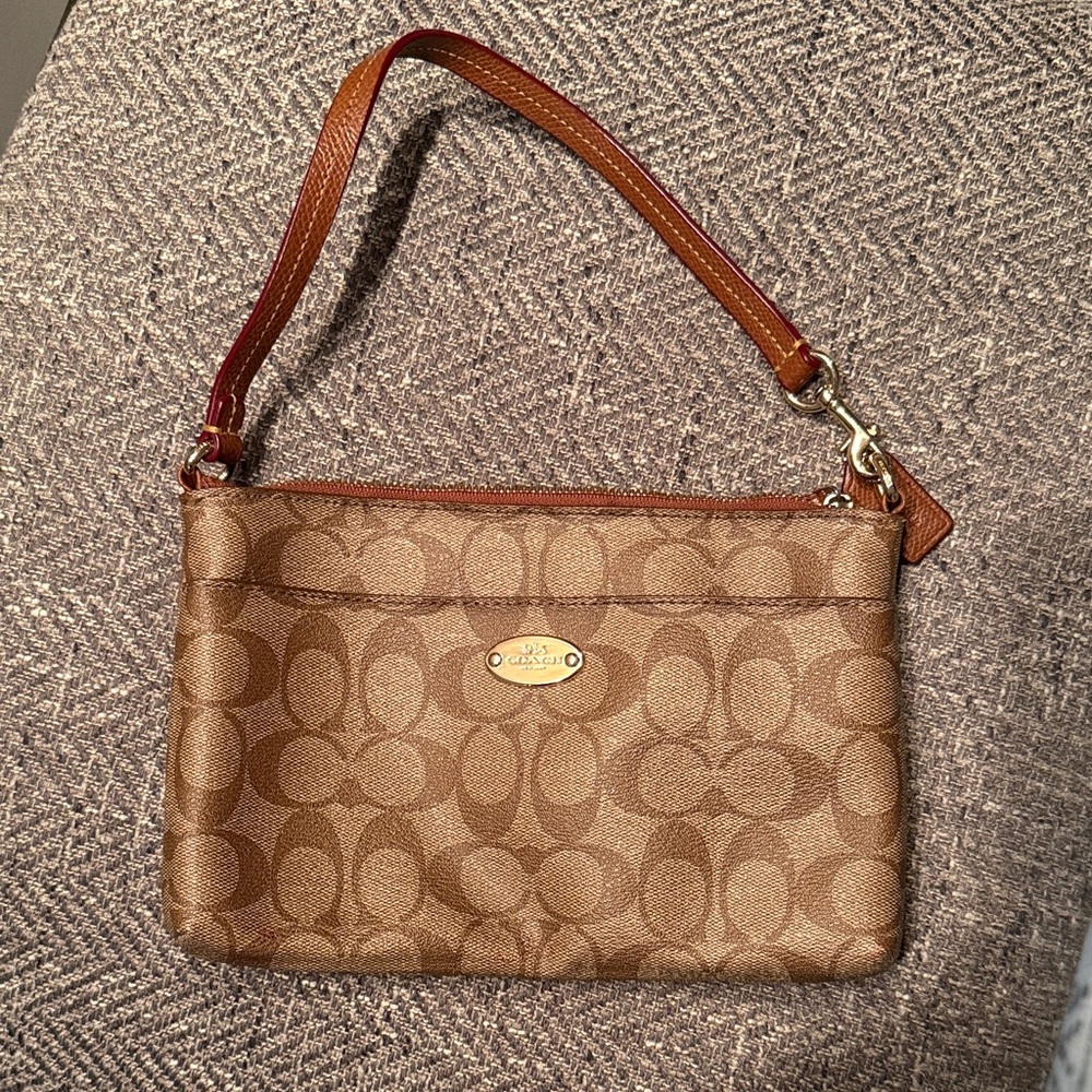 Coach Brown Signature Canvas Wristlet